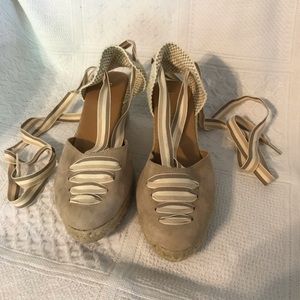 NWOT Paseart espadrille sandal ankle lace up tan cream